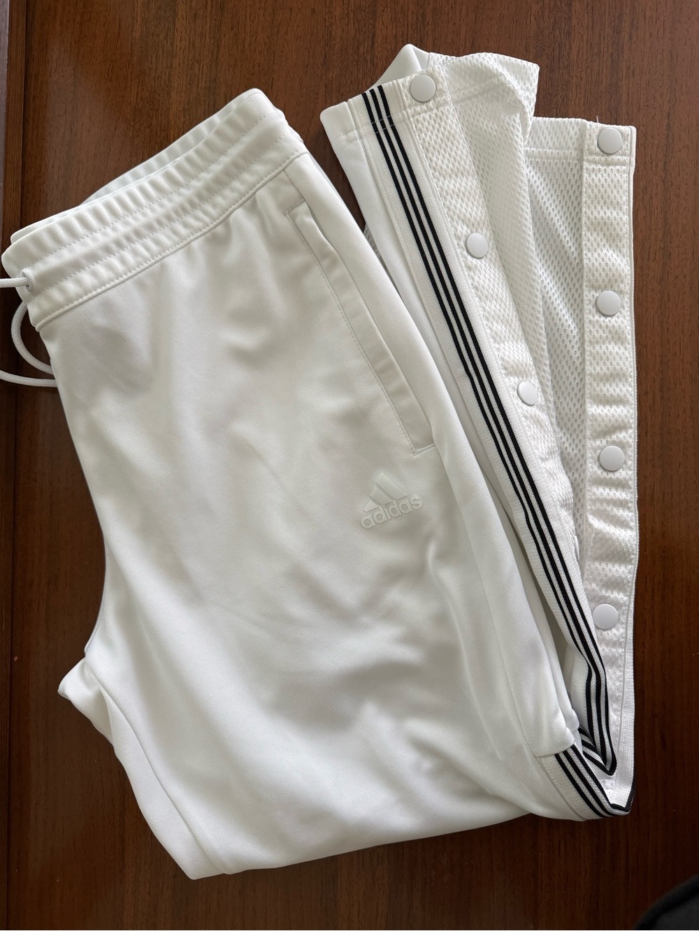 adidas White Snap-Closure Track Pants